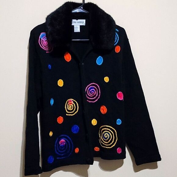 Victoria Harbour Black Vintage 90S Knit Cardigan Sweater Sz Large - Picture 6 of 10